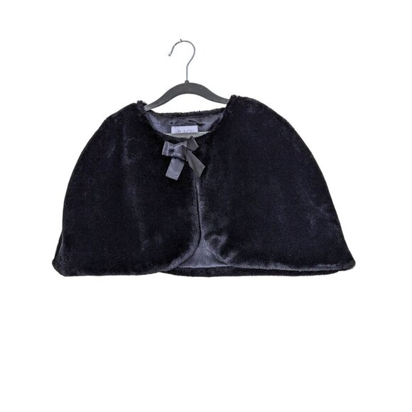 Girls XXL Faux Fur Black Capelet Wrap Shrug Holiday Event Formal Bow Soft - Picture 1 of 5